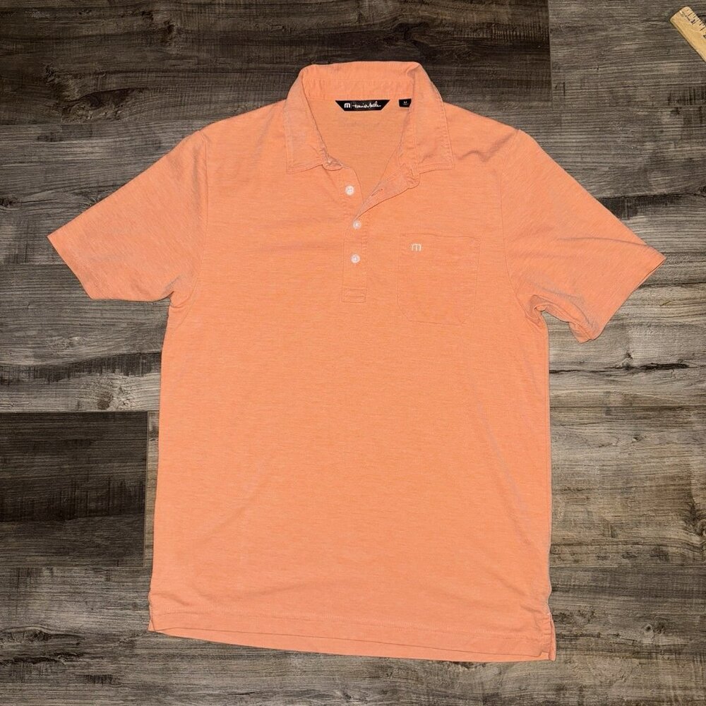 Travis Mathew‎ Polo Shirt Mens Medium Peach Porter Valley County Club Pocket